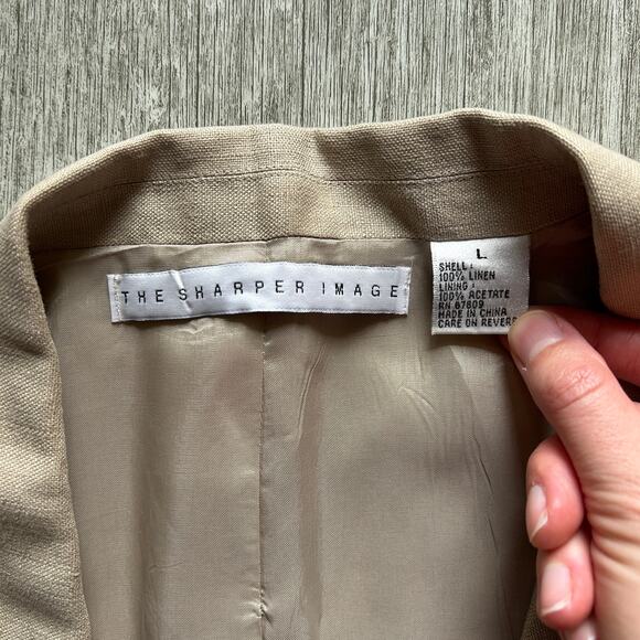 Vintage The Sharper Image Tan 100% Linen Single Breast Jacket Blazer Size Large - Picture 6 of 7